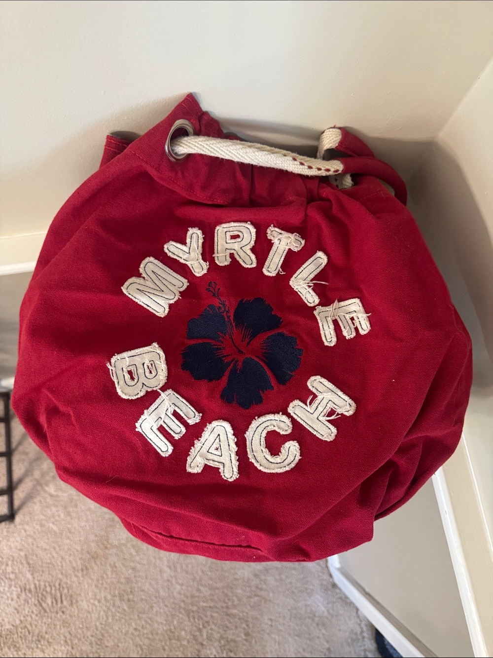 Myrtle Beach Red Canvas Drawstring Tote